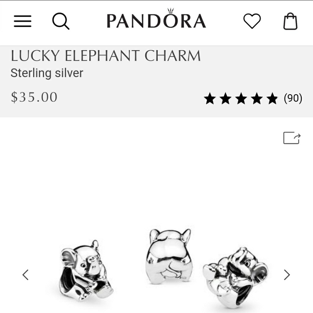 Pandora Lucky Elephant Sterling Silver Charm